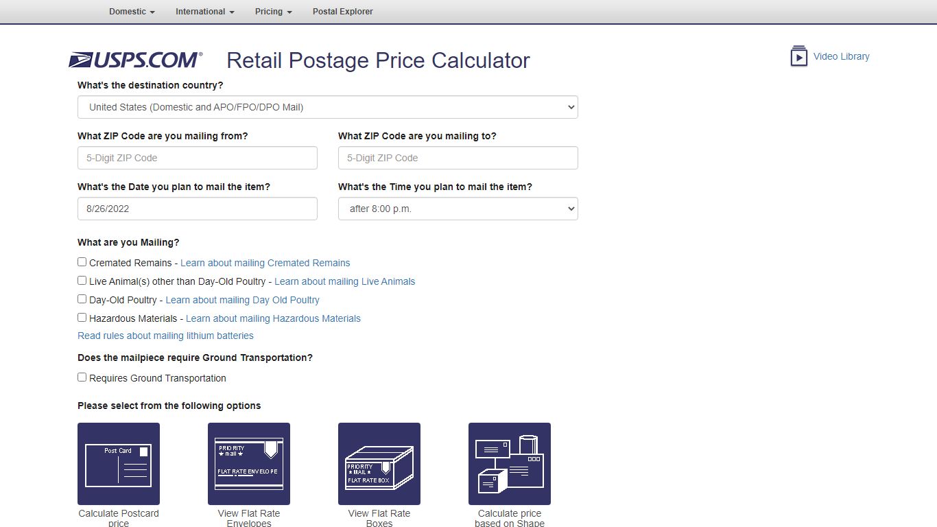 Retail Postage Price Calculator - USPS